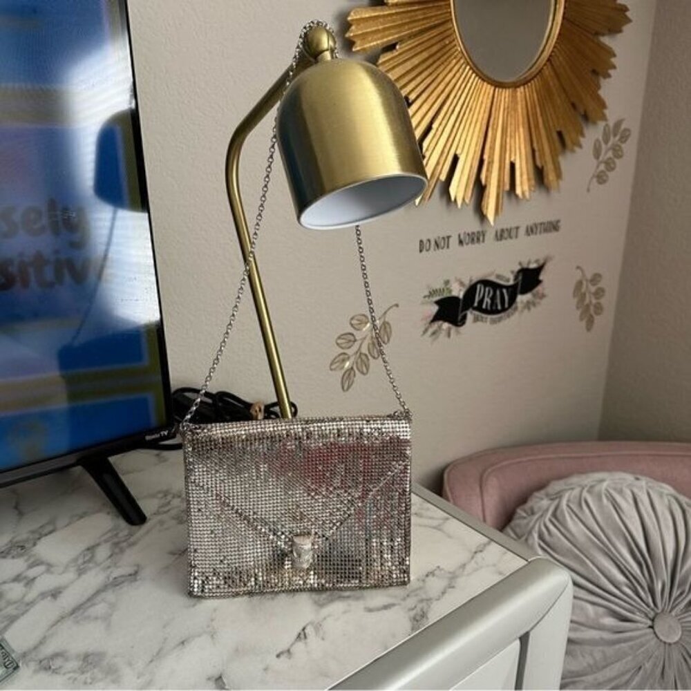 Whiting & David Vintage Silver Mesh Bag Evening Bag with Metal Bamboo Closure